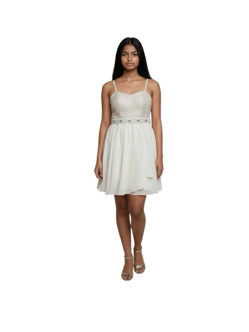 BCX Gold Fit Flare Lace Homecoming Party Prom Dress Junior Size 1